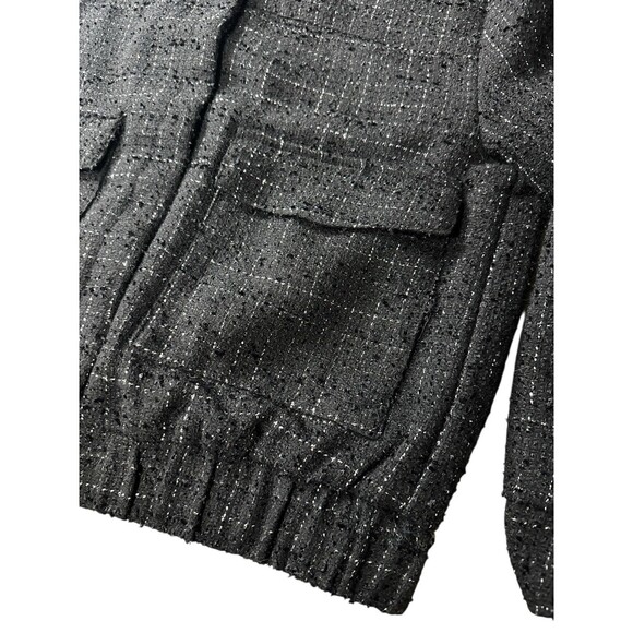 Anthropology Azel Hazel Academia Preppy Tweed Bomber Jacket Coat Black Medium - Picture 3 of 11